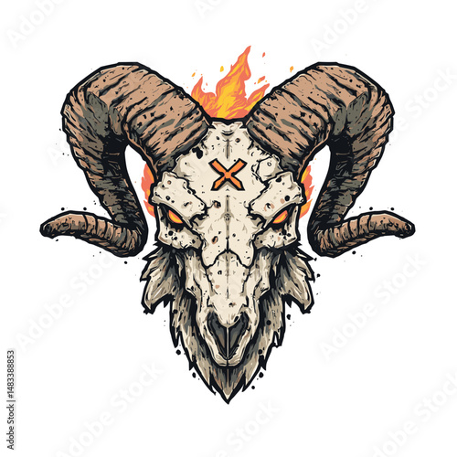 Creative esports logo featuring a fierce ram skull with flaming horns, perfect for gaming teams and tournaments