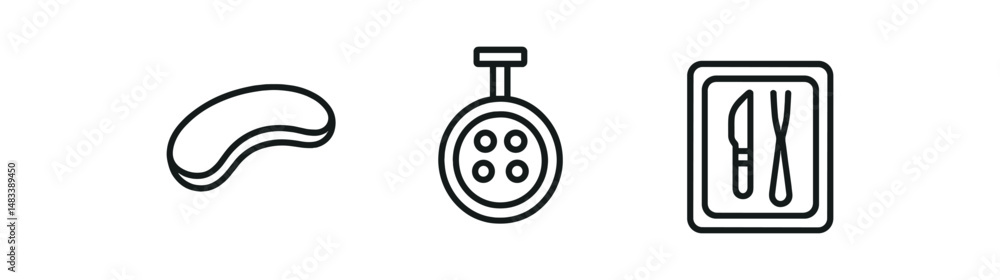 Obraz premium Black and white bean shape, stopwatch, and cutlery icons on white background vector icon isolated
