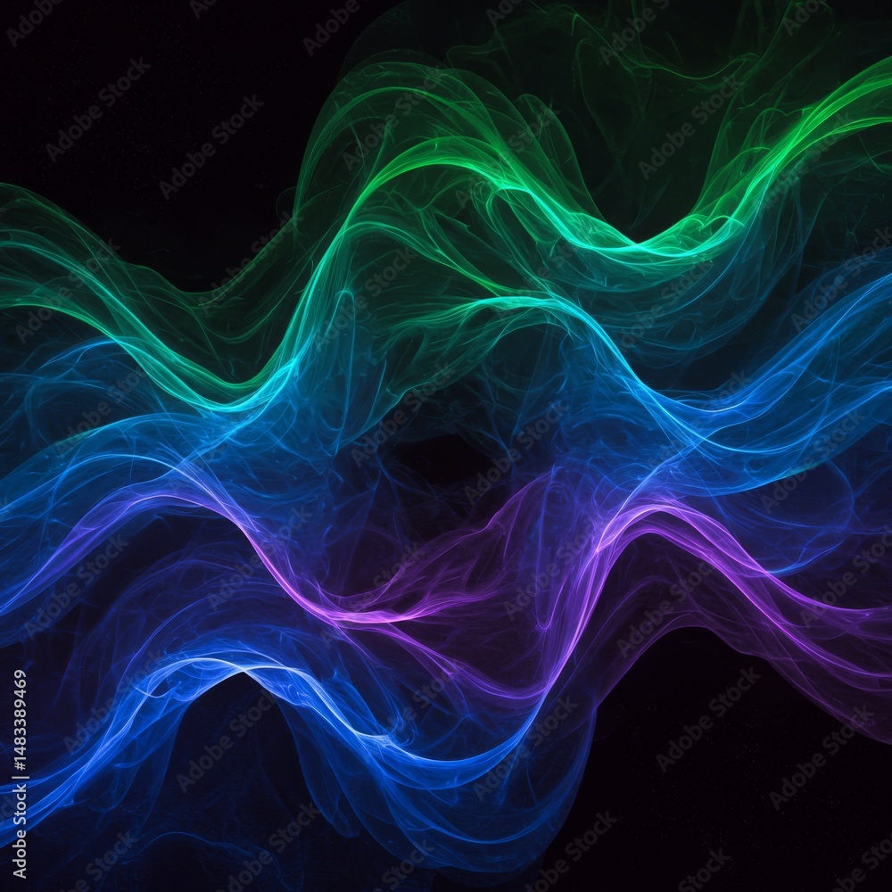 Fototapeta premium Abstract Colorful Waves of Glowing Particles on Dark Background