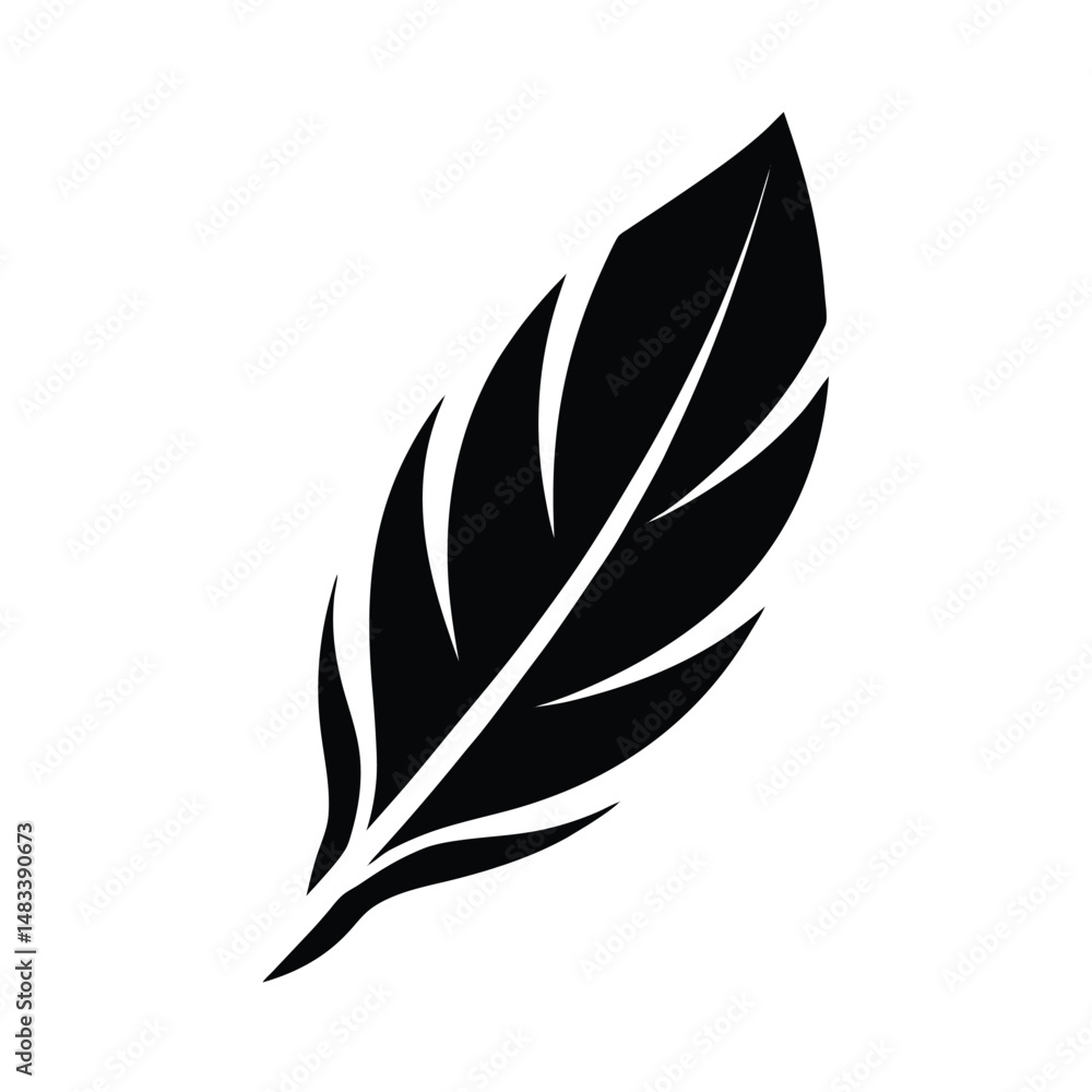 Obraz premium Black Feather Silhouette Simple, Elegant, Nature, Design, Icon, Symbol, Vector, Graphic, Illustratio