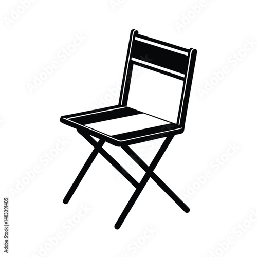 Black Folding Chair Icon Simple, Portable, Outdoor, XFrame, Seat