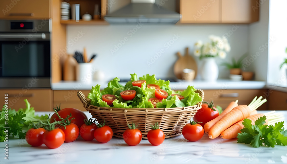 vegetables in a minimalist kitchen basket vegetables in a minimalist kitchen basket