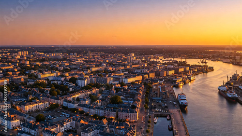 Fototapeta Naklejka Na Ścianę i Meble -  Evocation de Brest en France, vue panoramique au coucher du soleil