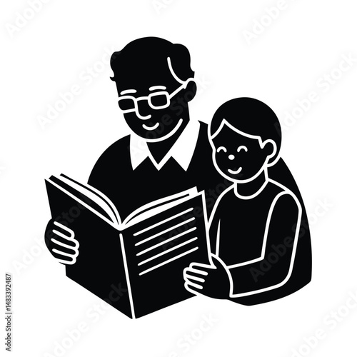 Grandfather Reading Book to Child Storytime, Education, Learning, Bonding, Family