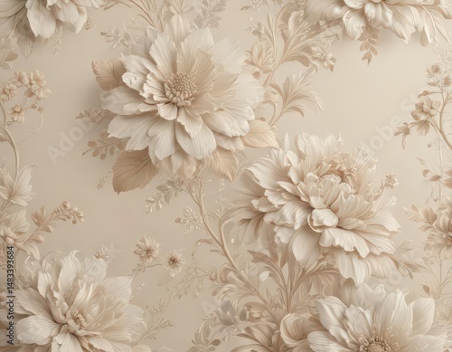 Intricate ecru floral wallpaper, soft neutrals , cream, background design, shabby chic