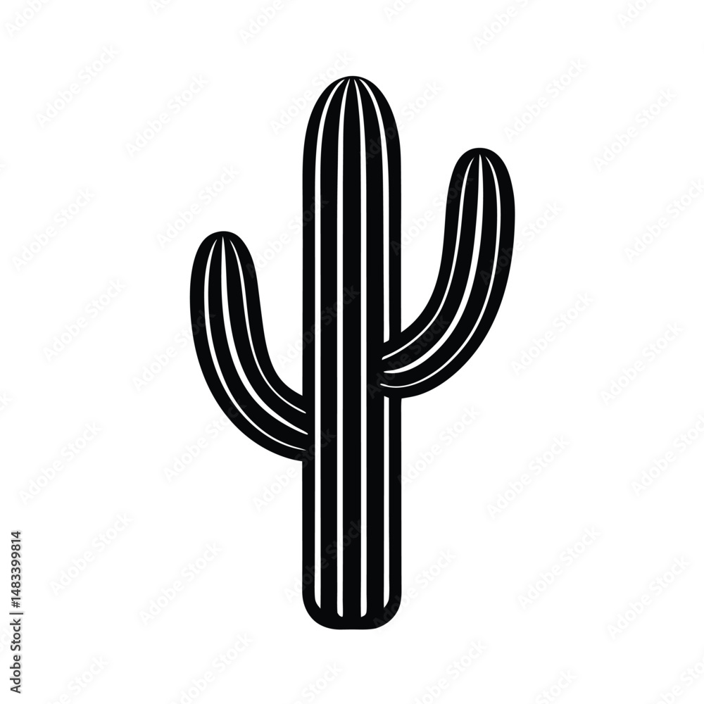 Obraz premium Saguaro Cactus Silhouette, Desert Plant, Black and White Icon