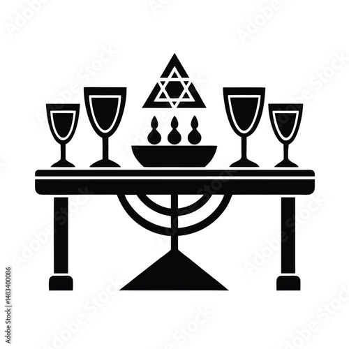 Symbolic Seder Table Passover, Wine, Matzah, Star of David