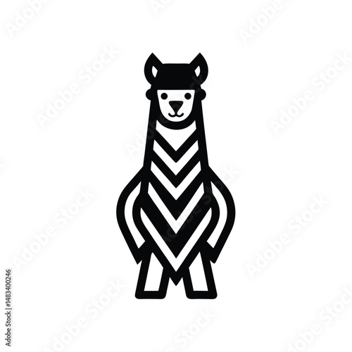 Black and White Llama Icon Geometric, Andean, Cute, Animal