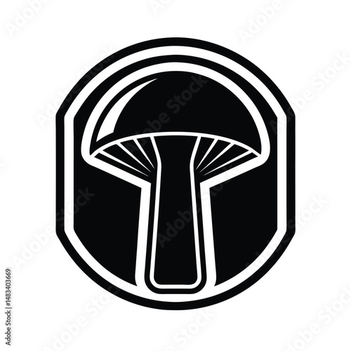 Black Mushroom Emblem Vector, Graphic, Design, Icon, Fungi, Silhouette, Nature, Symbol, Badge, Art
