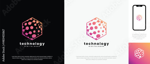 Technology hexagon logo design. Technology connection hexagon logo template. Technology logo symbol icon