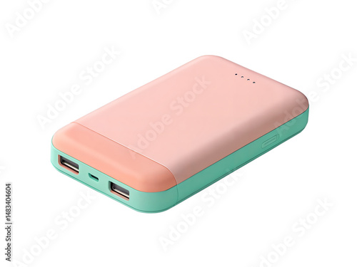 Portable power bank with a pastel pink and mint green design, ideal for charging smartphones and other devices on the go