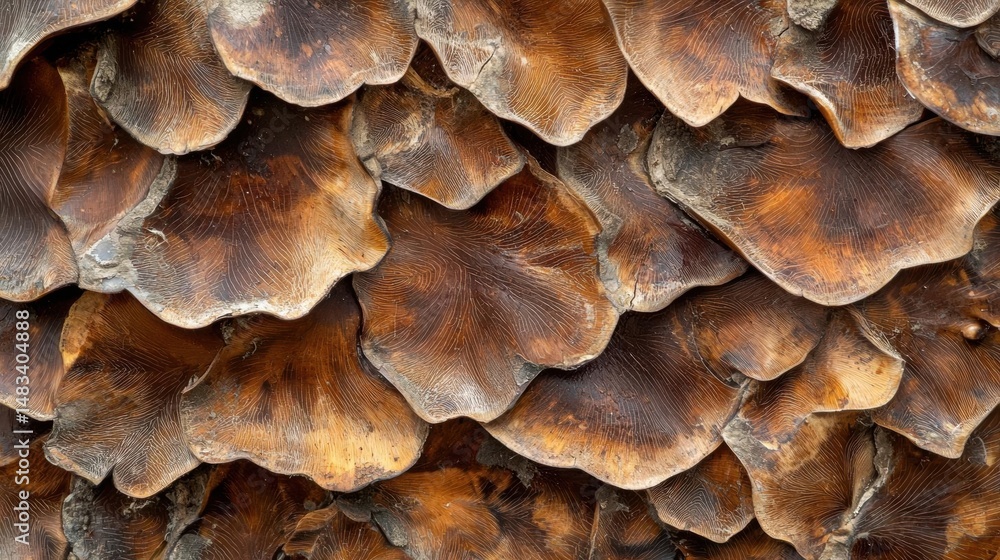 Close-up of a group of mushrooms. the mushrooms are arranged in a repeating pattern, with each mushroom having a unique shape and texture. Close-up of a group of mushrooms. the mushrooms are arranged in a repeating pattern, with each mushroom having a unique shape and texture.