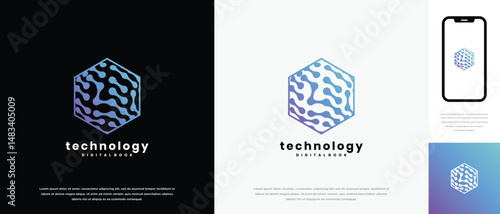 Technology hexagon logo design. Technology connection hexagon logo template. Technology logo symbol icon