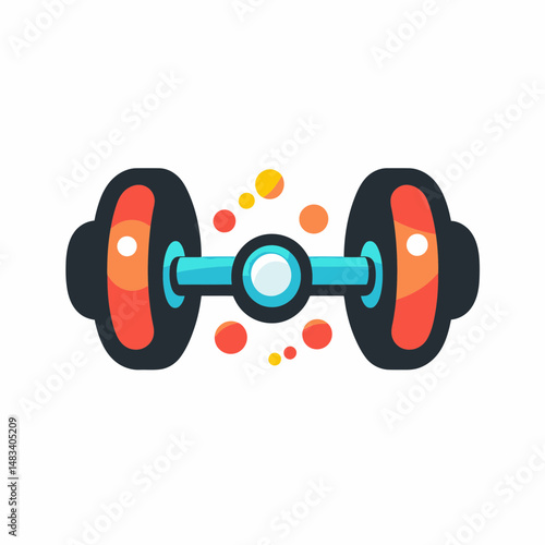 Colorful flat minimalist vector illustration of dumbbell with decorative orange and yellow circles versatile fitness gym and strength training icon design