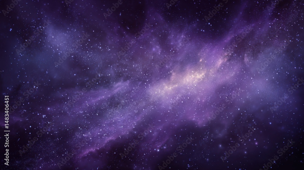 Naklejka premium Cosmos background. Realistic purple galaxy with shining stars. Fantasy universe with constellation. Color milky way. Beautiful nebula wallpaper. Vector illustration.
