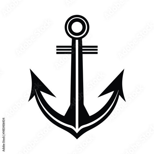 Nautical Anchor Symbol Black, White, Maritime, Ocean, Seafaring