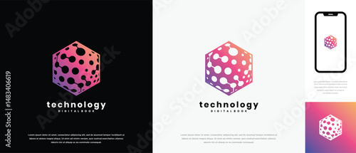 Technology hexagon logo design. Technology connection hexagon logo template. Technology logo symbol icon