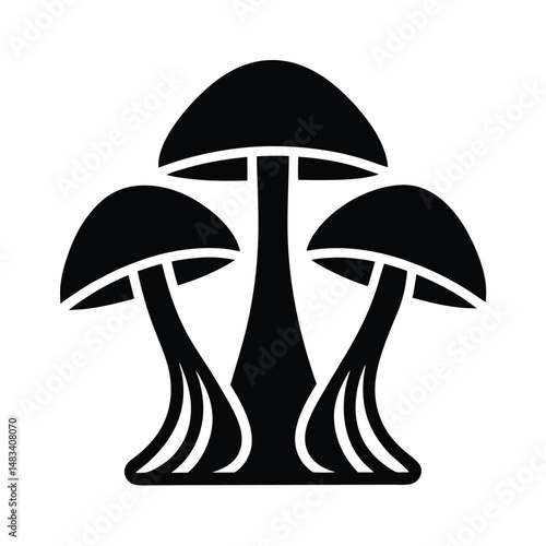 Three Black Mushrooms, Fungus, Nature, Icon, Silhouette, Vector, Illustration, Design, Graphic, Symb