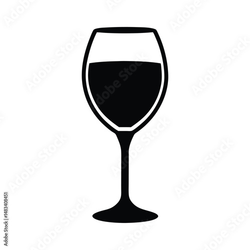 Wine Glass Icon Simple, Black, Beverage, Silhouette, Drinkware, Elegant, Vessel, Alcohol, Liquor, Re