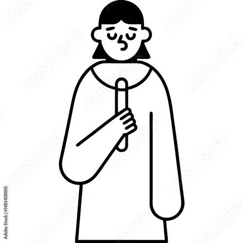 Flu Icon in Simple Outline Showing Human Cough and Fever