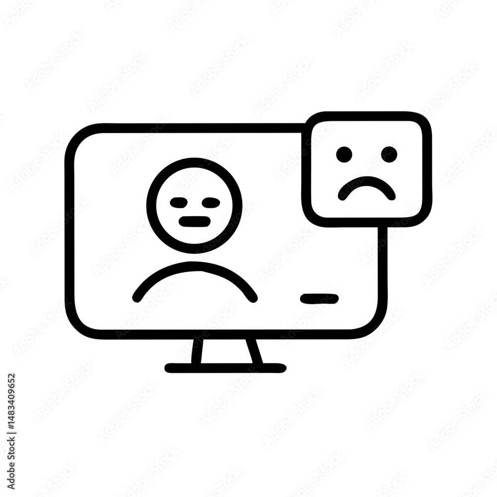 Naklejka premium Online Video Call with Sad Face Icon – Virtual Communication and Emotional Expression Symbol