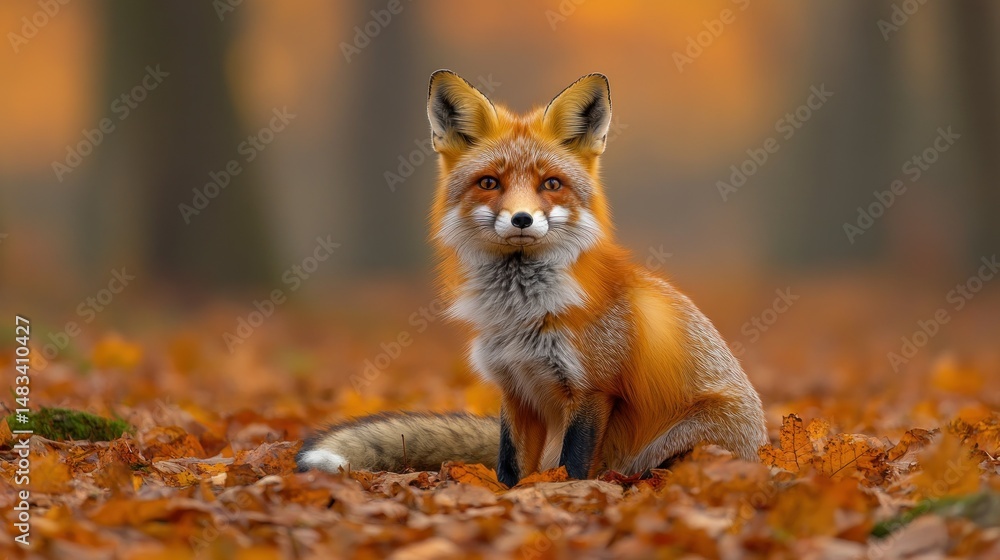 Naklejka premium Red Fox in Autumn Leaves