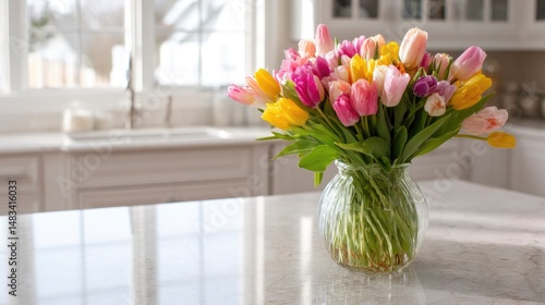 Wallpaper Mural A beautifully crafted spring tulip arrangement accentuating a sunlit countertop with fresh seasonal colors Torontodigital.ca