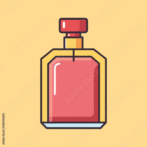Simple cartoon perfume bottle in pink and gold with soft background