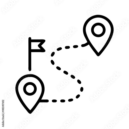 Route Path with Location Flag Icon Representing Travel Destination, Navigation Route, and Journey Planning