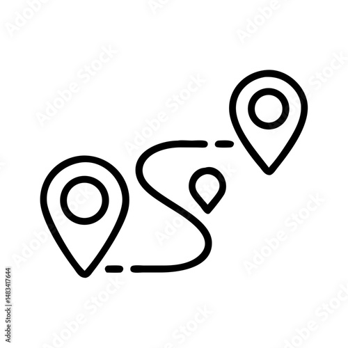 Route with Location Pins Icon Representing Travel Navigation, Destination Planning, and Map Guidance