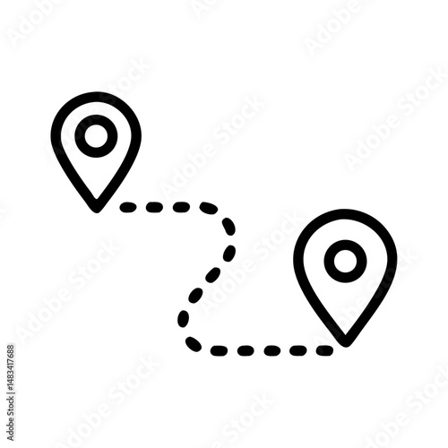 Route with Location Pins Icon Representing Travel Navigation, Destination Planning, and Map Guidance