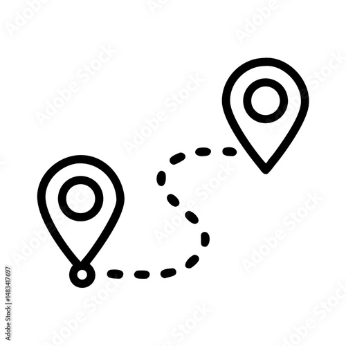 Route with Location Pins Icon Representing Travel Navigation, Destination Planning, and Map Guidance