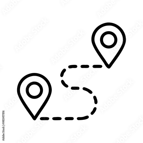 Route with Two Pin Markers Icon Representing Navigation Path, Travel Direction, and Location Planning