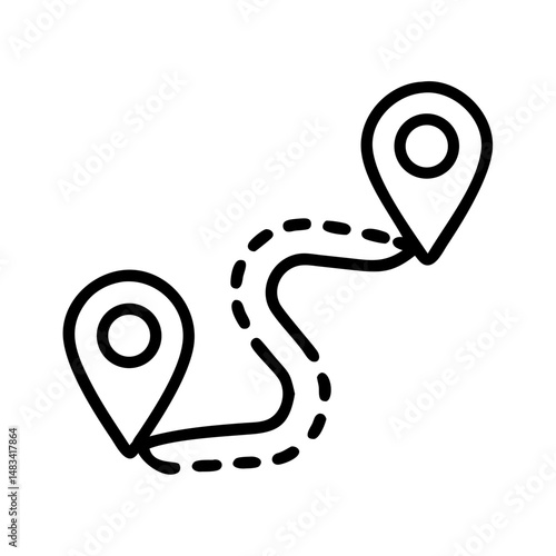 Route with Two Pin Markers Icon Representing Navigation Path, Travel Direction, and Location Planning