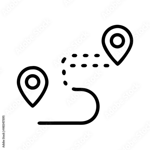 Route with Two Pin Markers Icon Representing Navigation Path, Travel Direction, and Location Planning
