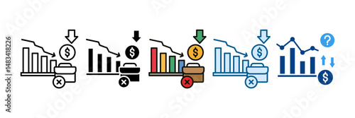 Economic Downturn Icon Set Multiple Style Collection