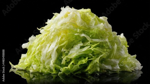 Pile of fresh shredded lettuce with a dark background.