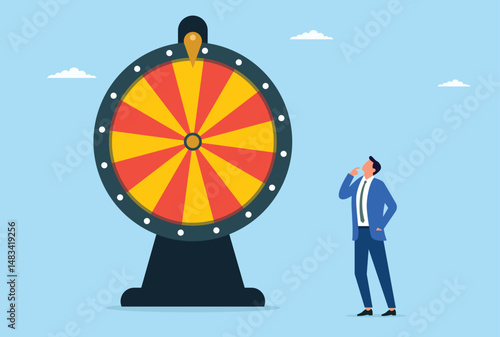 Vector illustration of a businessman taking a chance and testing his luck in a competitive business world