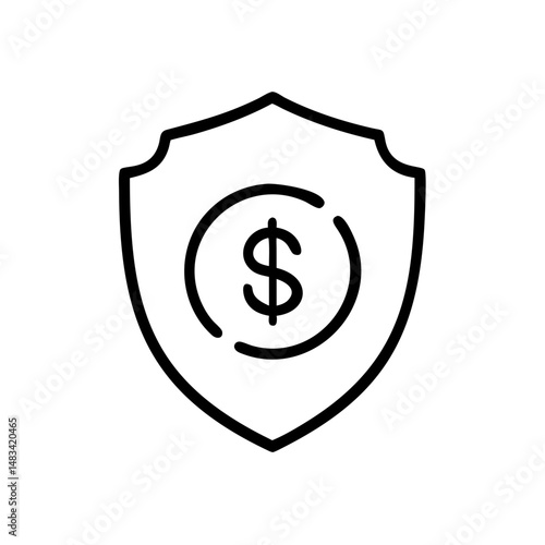 Shield with Dollar Coin Icon Representing Financial Security, Money Protection, and Economic Safety