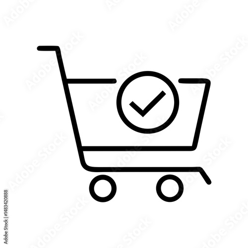 Shopping Cart with Check Mark Icon Representing Successful Purchase, Order Confirmation, and E-Commerce Transaction
