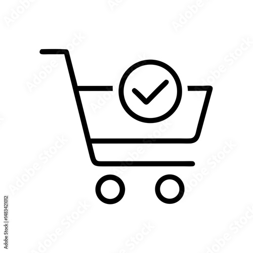 Shopping Cart with Check Mark Icon Representing Successful Purchase, Order Confirmation, and E-Commerce Transaction