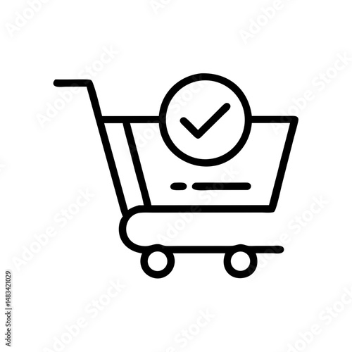 Shopping Cart with Check Mark Icon Representing Successful Purchase, Order Confirmation, and E-Commerce Transaction