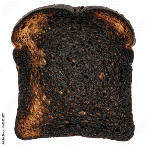Overcooked slice of bread isolated on transparent background