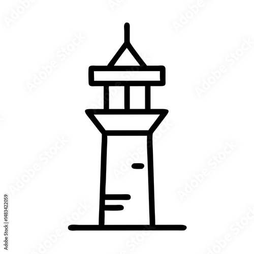 Small Tower with Side Wing Icon Representing Architecture, Historical Building, and Structural Design