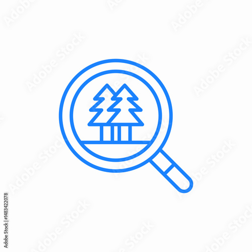 magnifying glass focused on two trees ecological research nature study or forestry icon sign vector