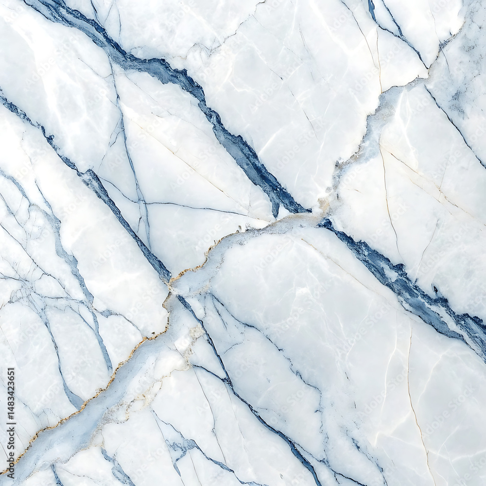 Naklejka premium Fine detailed macro image of classic white marble with sharp blue-gray lines and glossy sheen