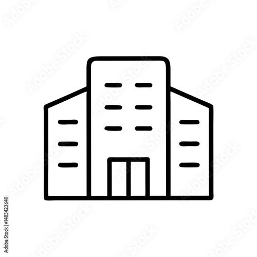 Split Front Office Building Icon Representing Corporate Headquarters, Business Infrastructure, and Commercial Architecture