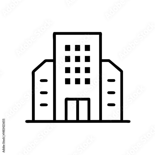 Split Front Office Building Icon Representing Corporate Headquarters, Business Infrastructure, and Commercial Architecture