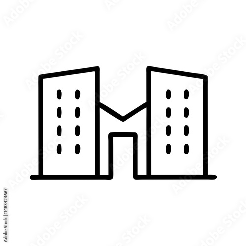 Split Front Office Building Icon Representing Corporate Headquarters, Business Infrastructure, and Commercial Architecture