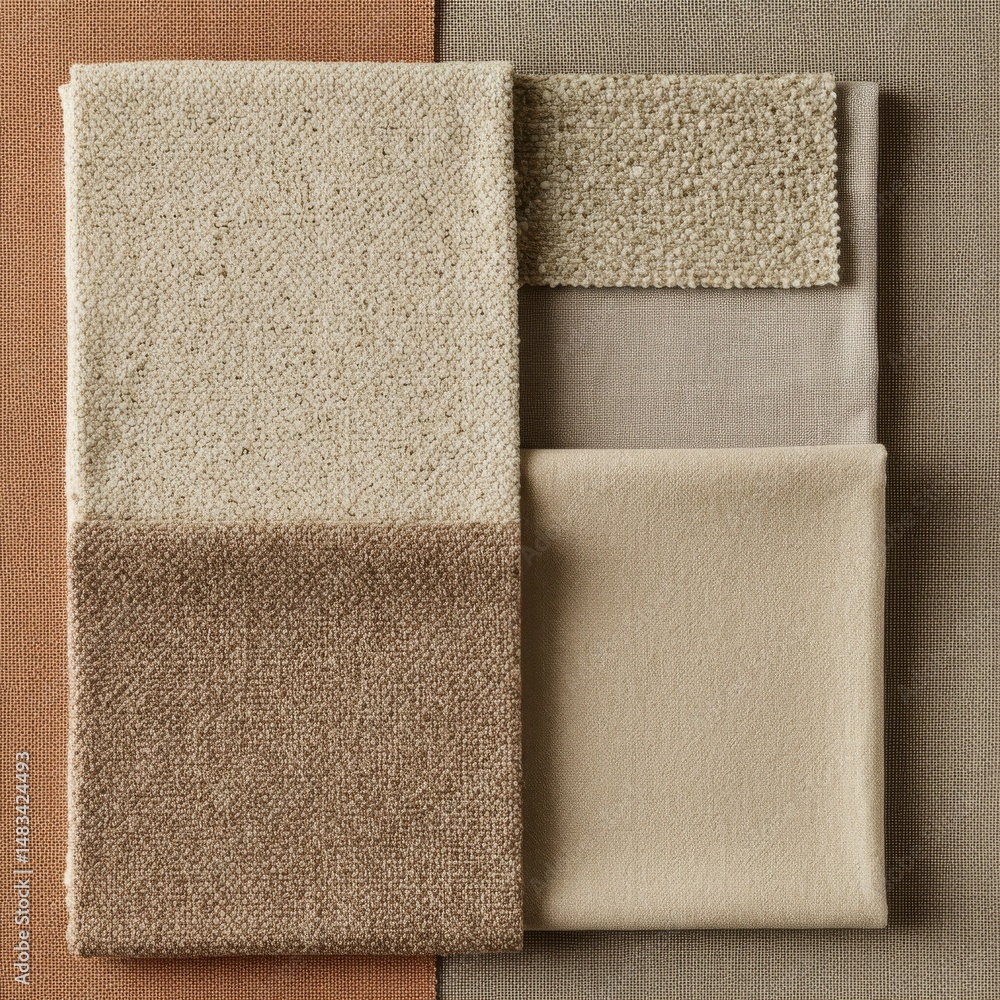 Fototapeta premium Beige Brown Gray Fabric Swatches Texture Samples